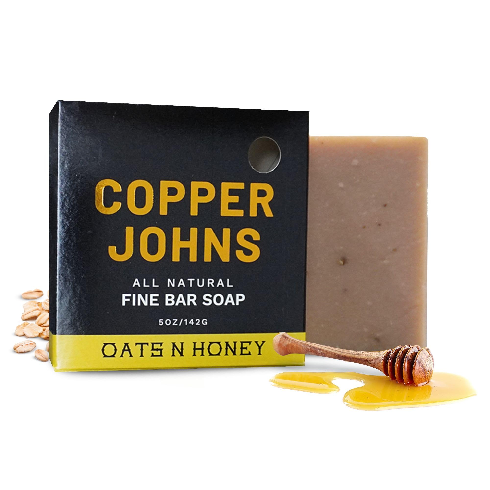 Copper Johns Oats N Honey Fine Cold Process Organic Shea Butter Oatmeal Acne Soap Bar for Men with Sunflower Oil & Canola Oil for Dry Skin, Remove Dead Skin Cells, Dirt and Oil