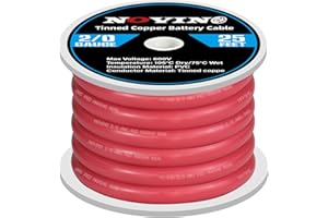 NOVINO 2/0 Gauge Marine Wire Tinned Copper Boat Battery Cable,600V 2/0 AWG 25ft Marine Battery Cable for Automotive Boat Wiring RV Camper Trailer Motorcycle Kubota Tractor