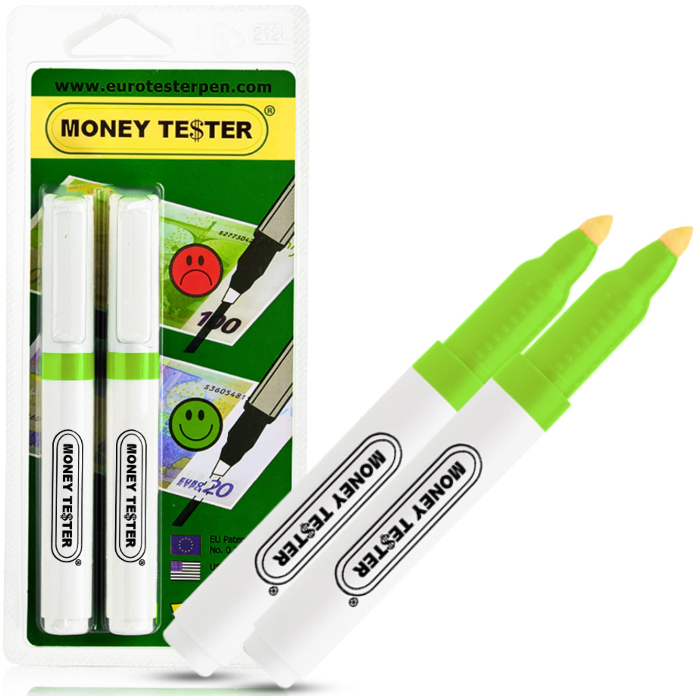 MONEY TESTER XL - Money Checker Pen, Professional Bank Note Checker, Fake Counterfeit Money Detector, for Euro, US Dollar and Major Global Currencies(NOT Sterling/GBP), Original Made in Italy(2 units)