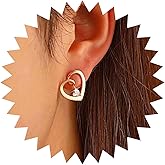 Yheakne Boho Crystal Heart Earrings Gold Cz Heart Hoop Earrings Vintage Rhinestone Heart Stud Earrings Hollow Heart Earrings Jewelry for Women