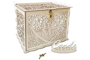 Jolik Wedding Money Box Holder with Sign, Large Rustic Wood Wooden DIY Envelop Gift Card Shadow Boxes with Lock Slot for Rece