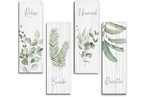 BirtDerr 4 Pcs Farmhouse Bathroom Wall Decor Sign-Green Bathroom Wall Decor-Bathroom Pictures Wall Decor-Green Bathroom Accessories-Laundry Room Decor Wood Sign for Home Spa Wall Decor