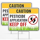 Venicor 2PC Pesticide Sign with Metal Stakes, 12"x9" - Corrugated Plastic - Pesticide Flags for Lawn - Pesticide Application Keep Off