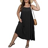 OLRIK Women's Plus Size Summer Dress 2026 Overall Midi Sundress for Women Loose Fit Adjustable Strap Beach Swimsuit Cover Up