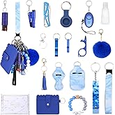 Ankilo Safety Keychain Set for Women with Personal Alarm, Pom Pom, Card Wallet, Bottle Opener, Bracelet Wristlet Keyring