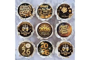 Fyeoxle 36PCS Edible 2026 Happy New Year Cupcake Toppers Wafer Paper Hello 2026 Cupcake Picks Black Gold 2026 Cake Toppers for Holiday New Year Theme Party Decor Supplies (Pattern 1)
