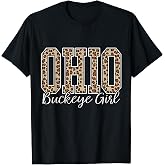 Leopard Print Buckeye Girl Ohio Home T-Shirt Tee Buckeye State Pride Tees for Women