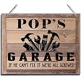 Rustic Sign, Father's Day Gift, Dad's Gift, Grandpa's Gift, Decor Hanging Wood Signs, Printed Wood Wall Art Sign, Pop's Garage, If He Can't Fix It We're All Screwed, Vintage Sign Gift for Grandpa