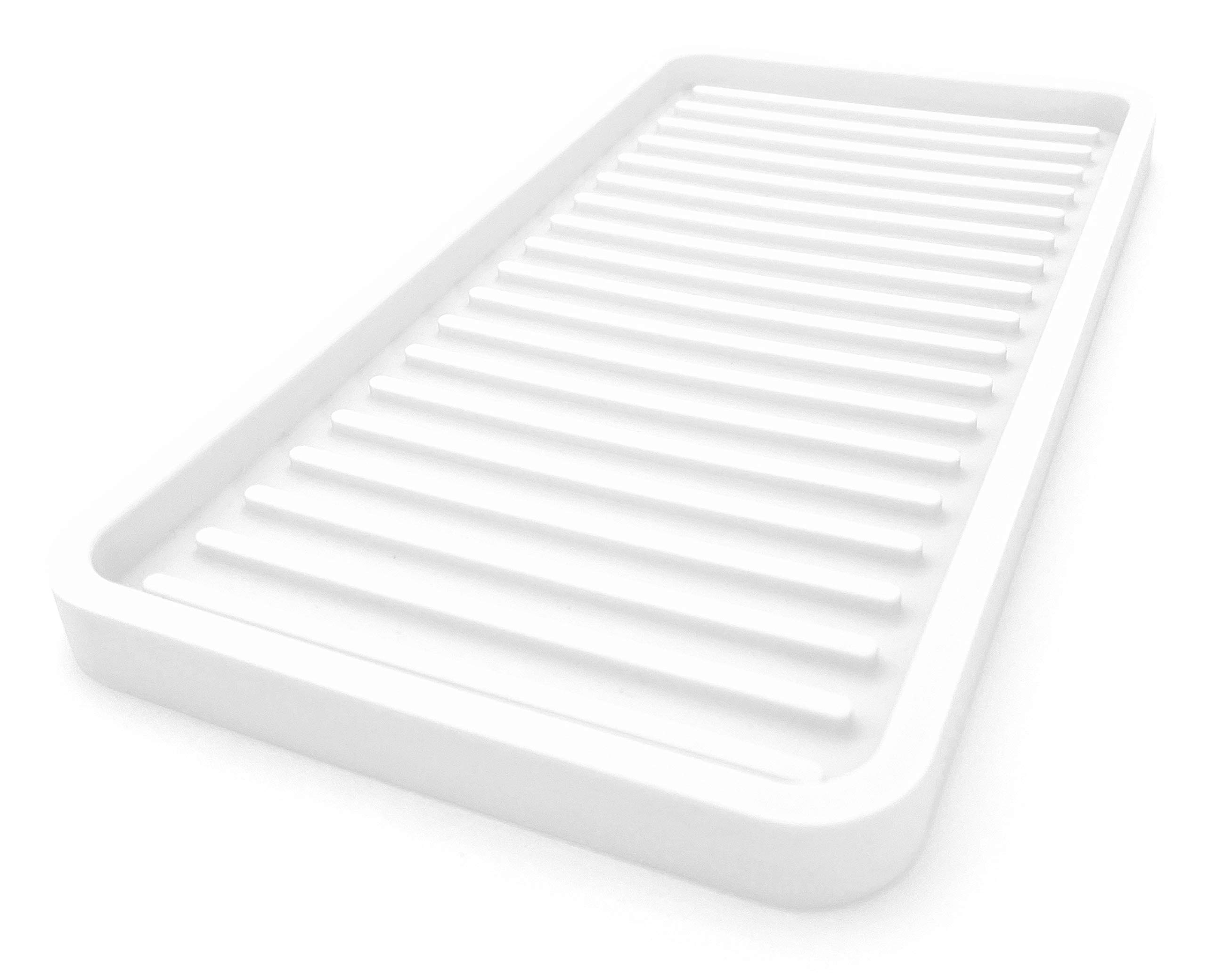 Happitasa Silicone Kitchen Sink Organizer Tray, Sponge Holder and Countertop Protector | Bathroom and Kitchen Soap Dish and Dispenser Tray (White, 10"x5.25")