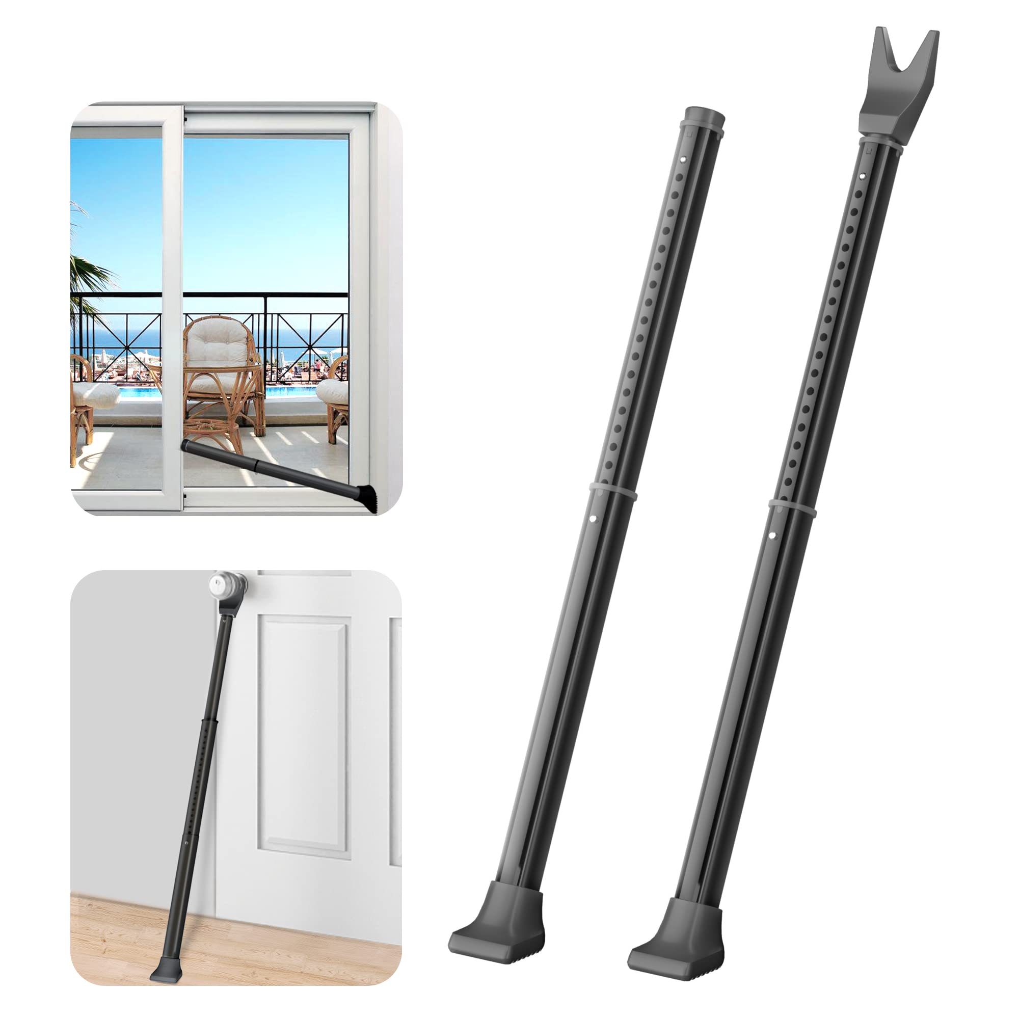 2 Pack Security Bars for Door Entrance, Sliding Door Lock, Entrance Door Handle, Black