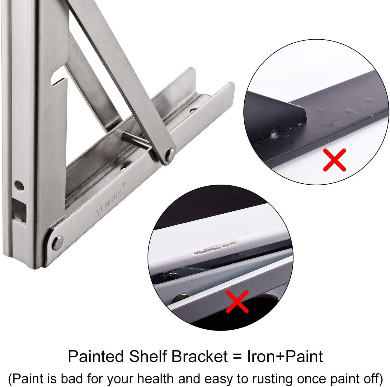 YUMORE L Bracket, Heavy Duty Stainless Steel Solid Shelf Support Corner Brace Joint Right Angle Bracket, The Bar with Hole to Hang Clothes Hook or S Hook, 1 L Bracket with 2 S Hooks, 10”, Pack of 2: Home Improvement