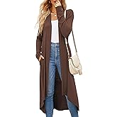 Newchoice Womens Long Cardigan Summer Casual Draped Open Front Lightweight Long Sleeve Cardigan Duster with Pockets