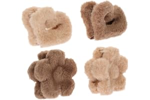 CATIEBYE 4pcs Plush Flower Hair Clips Soft Claw Barrettes for Women Teens Comfortable Sturdy Plastic Plush