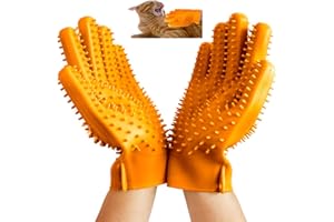 YOFANG Pet Grooming Brush Gloves, Cat bite Proof for Gentle Shedding Gloves - Efficient Pets Hair Remover Mittens, Waterproof Dog Washing Gloves for Dogs & Cats & Horses-1 Pair (Orange)