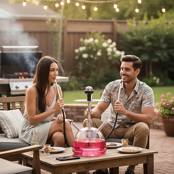 QIQICI MODERN 2 HOSE ACRYLIC BUBBLE HOOKAH – COMPLETE SHISHA HOOKAH SET, MAGICAL REMOTE LED LIGHTS, AND TRAVEL CASE FOR AN ENHANCED EXPERIENCE