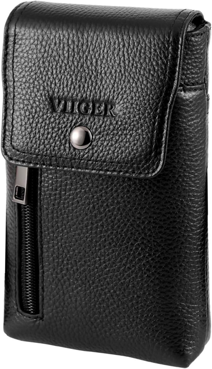 VIIGER Genuine Leather Phone Case Belt Clip Holster Cellphone Belt Case