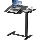 DUMOS Standing Desk with Wheels, Rolling Desk, Laptop Table, Overbed Table | Adjustable Height, Portable Computer Workstation, Tilting Desktop, Home Office Classroom Bedside, Dark Black