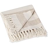 DII Rustic Farmhouse Cotton Cabana Striped Blanket Throw with Fringe, 50 x 60 - Cabana Striped Stone