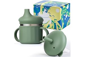 Jumble Dream Baby & Toddler Stainless Steel Sippy Cup Silicon Training Stainless Steel Kids Cups with Straw, Babies Tumbler with Straw No Spill | 6-24 Month Toddler Sippy Cup (Sage Breeze)