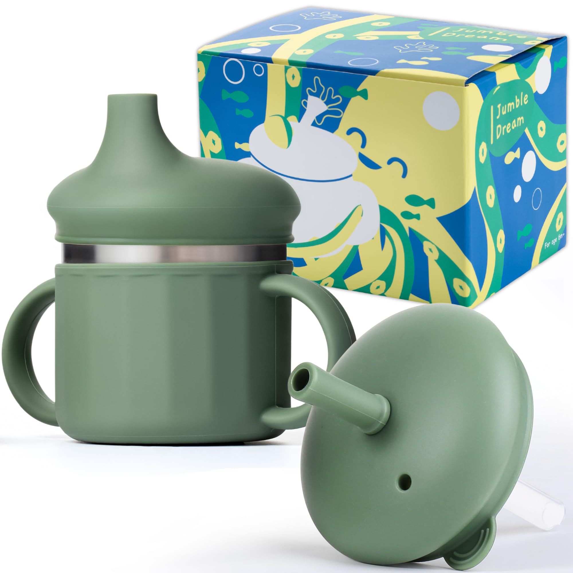 Photo 1 of Jumble Dream Baby & Toddler Stainless Steel Sippy Cup Silicon Training Stainless Steel Kids Cups with Straw, Babies Tumbler with Straw No Spill | 6-24 Month Toddler Sippy Cup (Sage Breeze)