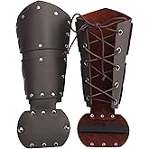 Leather Gauntlet Wristband Medieval Bracers Viking Wrist Guards Archery Guards Bracers Wide Arm Armor Cuff for Women Men 2PCS