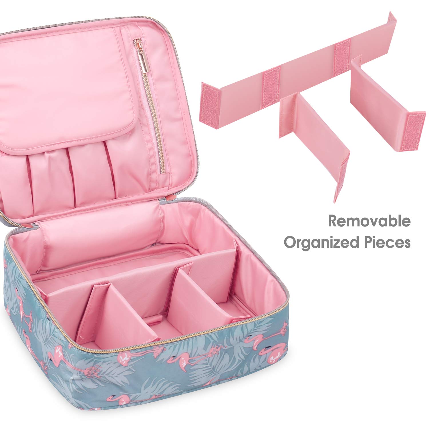 Travel Makeup Bag Large Cosmetic Bag Makeup Case Organizer for Women and Girls (Flamingo) : Beauty