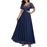 Miusol Women's Retro V-Neck Ruffle Sleeve Sequined Floral Lace Bridesmaid Party Maxi Dress