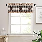 TocaHome Window Curtain Kitchen Valance for Living Room Western Texas Star and Primitive Berries Country Wooden Plank Rod Pocket Curtain Valance 1 Panel 54" x 18"