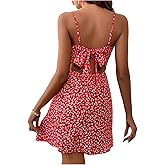 Floerns Women's Floral Spaghetti Strap Short Dress Cut Out Bowknot A Line Summer Dresses