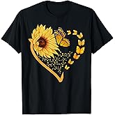 Sunflower Butterfly Heart Summer Floral Girls Women Kids T-Shirt