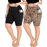 FULLSOFT Plus Size Biker Shorts for Women-High Waist X-Large-4X Tummy Control with Pockets Workout Shorts for Yoga