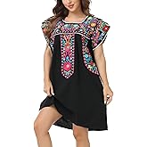 YZXDORWJ Women Summer Mexican Embroidered Boho Peasant Dress Petal Sleeve