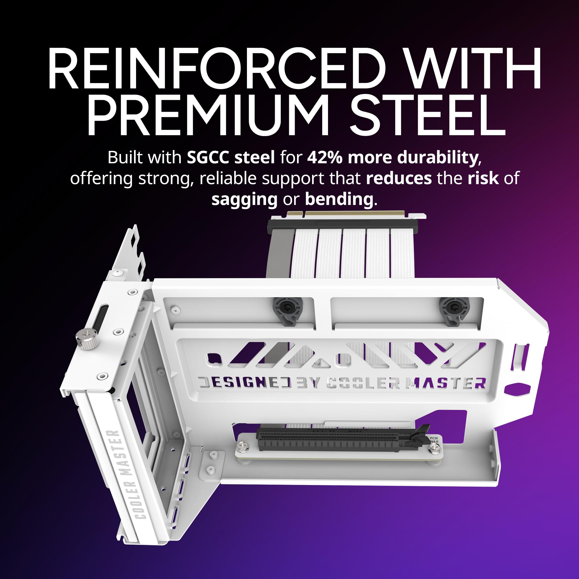 Cooler Master Vertical GPU Card Holder Kit V3 White , PCIe 4.0 5.0 Motherboards GPUs RTX 5090 RX 9070 XT, ABS Casing, 165mm Length, Modula Adjustable for E-ATX ATX Micro ATX Case