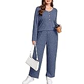 AusLook Plus Size 2 Piece Sets for Women Loose Wide Leg Pant Long Sleeve Top Matching Sets Tracksuit 2025 Vacation Loungewear