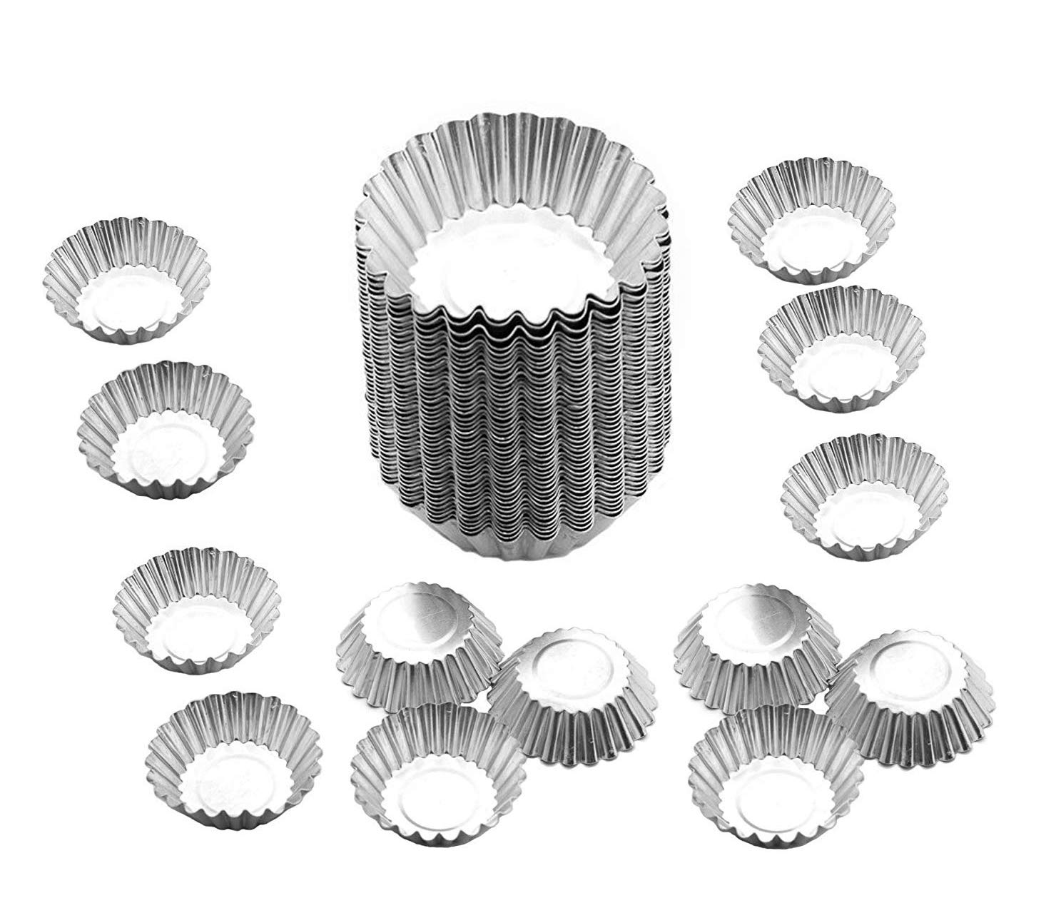 Egg Tart Mold Baking Cups Tins,50pcs Steel Mini Pie Pans Muffin Baking Cups Cupcake Cake Cookie Lined Mould Tin Baking Tool (Stainless_Steel)