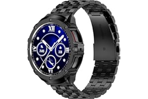 AMZNEW HASLFM Stainless Steel Case and Bands Compatible with Samsung Galaxy Watch 5 pro 45mm, Adjustable Metal Band Rugged Protector Cover for Samsung Watch 5 pro Band Men Business (Black)