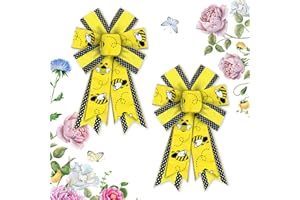 Hying 2 Pieces Spring Bee Bows for Wreath, Happy Bee Day Wreath Bows First Birthday Craft Bows Black Yellow Burlap Farmhouse Bows for Front Door Spring Baby Shower Party Decorations Supplies