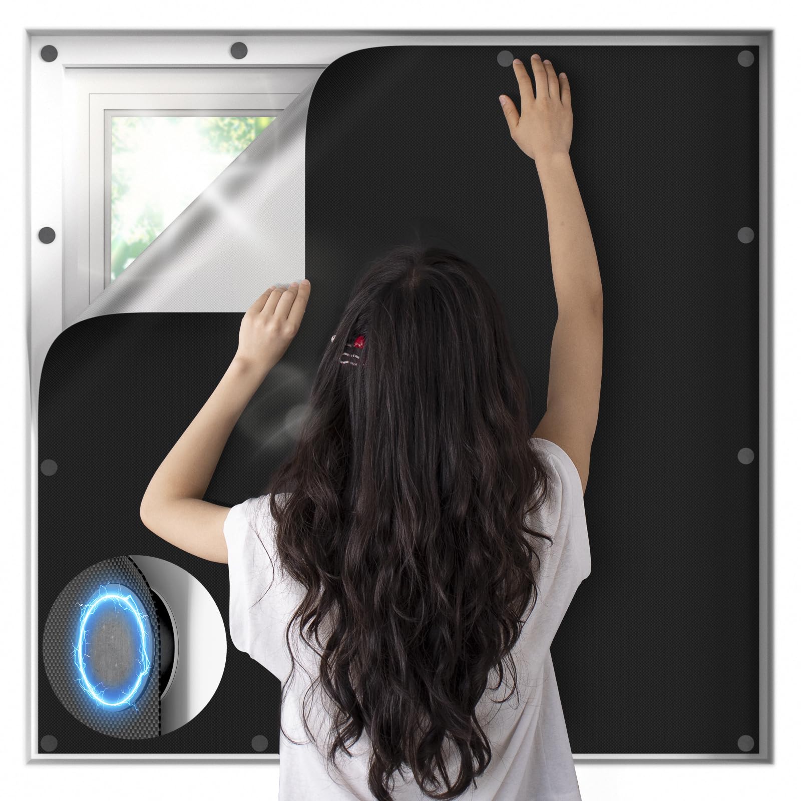 Photo 1 of JUJIBL Magnetic Blackout Window Cover, 100% Blackout Shades for Bedroom No Drill Black Out Window Blind Temporary Shades for Nursery Removable Black Out Curtains for RV, Media Room 39x57 inch