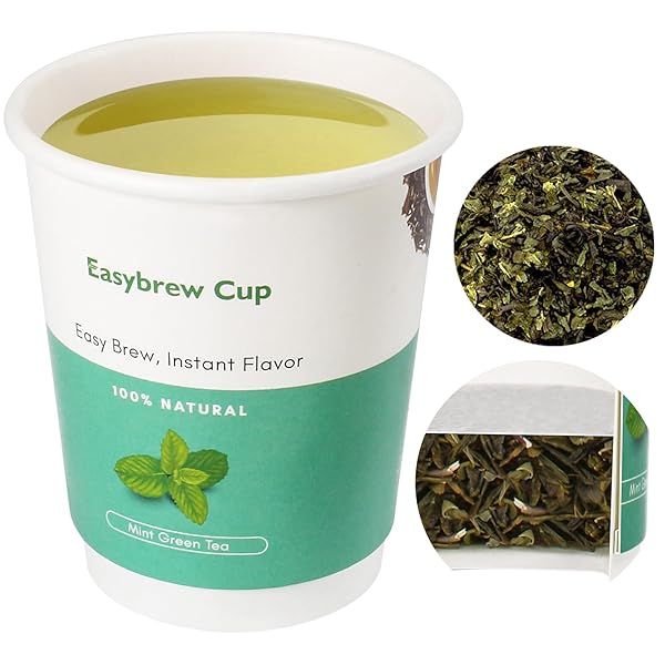 EASYBREW CUP TEA WITHIN PAPER CUP, 10 PCS DISPOSABLE CUPS WITH TEA IN THE BOTTOM, FLAVORED INSTANT TEA, DELICIOUS ORGANIC GREEN TEA PERFECT FOR HOME, OUTDOOR, TRAVEL, UNIQUE TEA GIFT(MINT GREEN TEA)