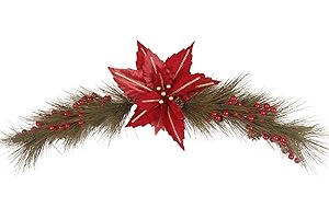 CITYES Christmas Swag Decoration Floral Swag with Berries and Silk Poinsettia Flowers Pine Needles Greenery 41.34 Inch Christmas Swag Xmas Door Swag for Front Door Festival Decor Wall Arch Window