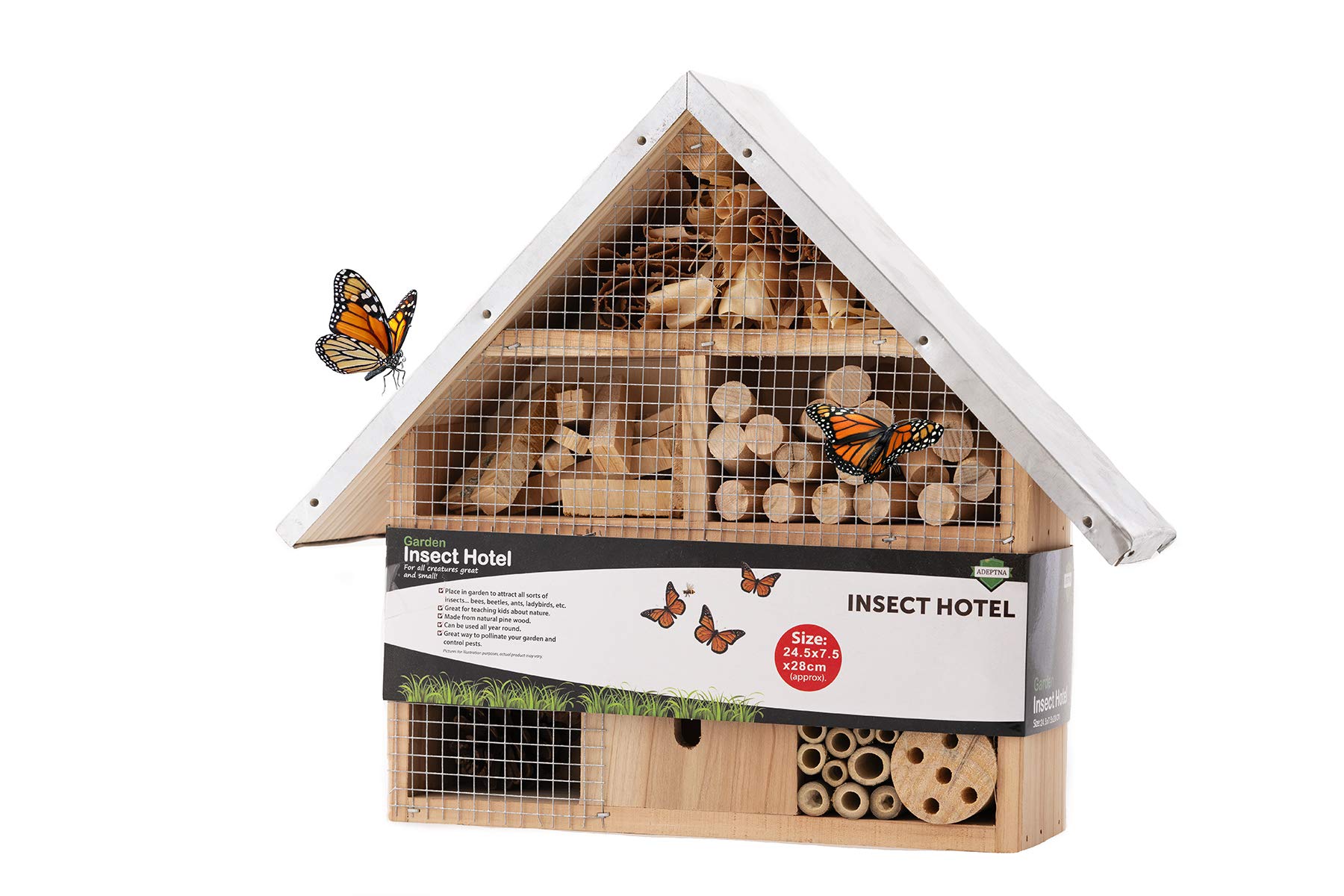ADEPTNA Wooden Garden Insect Hotel for all Creatures Great and Small - Nest Home for Bees Beetles Ants Ladybirds and all Sorts of Insects (LARGE INSECT HOTEL)