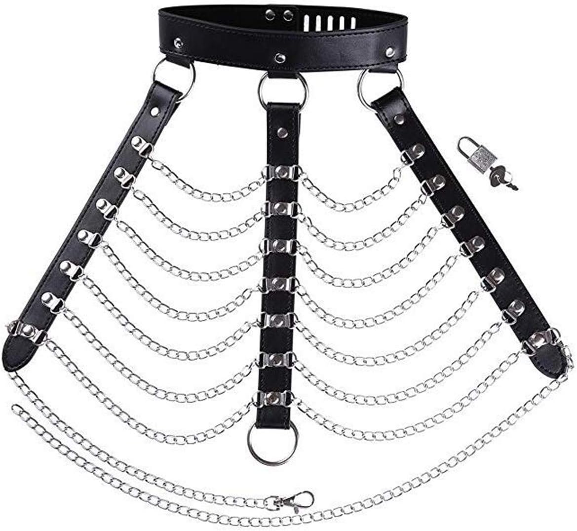 XINXINYU Women's Faux Leather Harness Punk Gothic Metal Chain Tassel Body Clothing Accessories Black