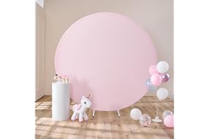 GOGOPARTI 7.2ft Baby Pink Round Backdrop Cover for 7ft / 7.2ft Circle Stand, Wrinkle Free Stretchy Circle Arch Round Backdrop Cover for Party Wedding Birthday Baby Shower Photography
