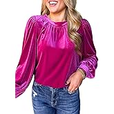 Womens Puff Long Sleeve Velvet Tops Fall Winter Trendy Dressy Cute Elegant Ruched Holiday Tunic Shirts