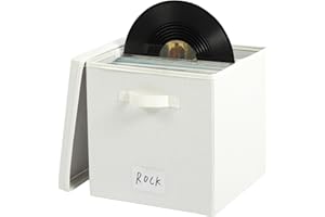 DYWMM 13-Inch Vinyl Record Storage with Divider, Album Storage Organizer Box for Vinyl Records up to 50+ 12-Inch Albums, LP Album Record Box with Lid, Decorative Moving Box for Records(Cream)