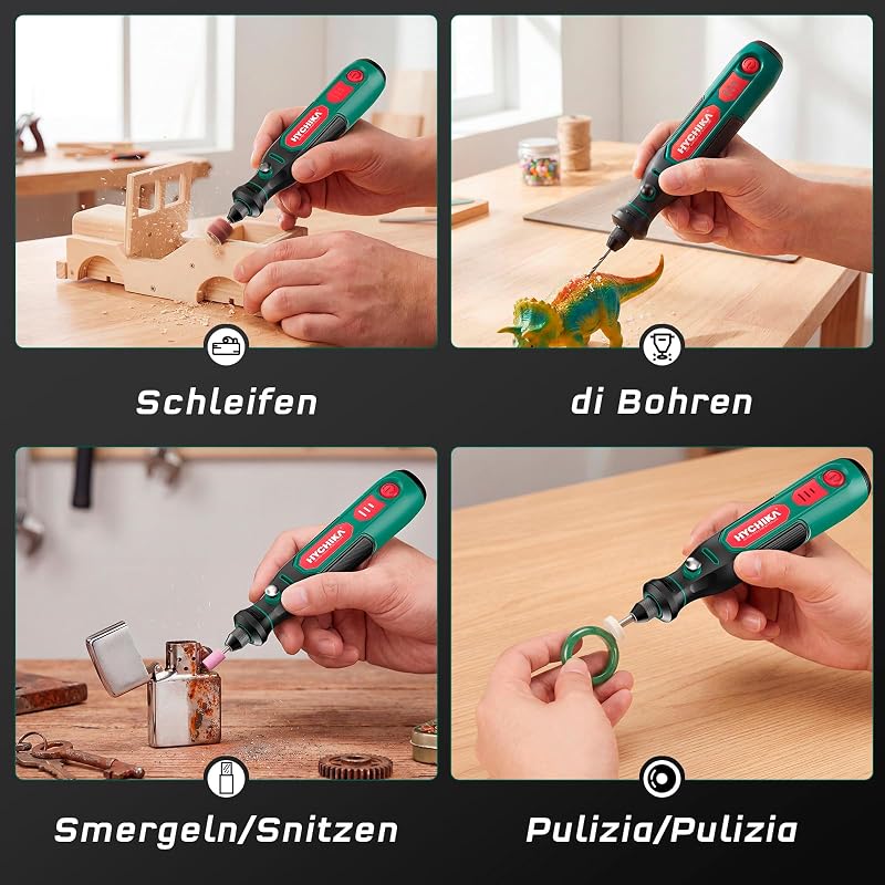 HYCHIKA Mini Trapano,3.6V Utensile Rotante Multifunzione con 89 Accessori per Foratura,Levigatura,Lucidatura,Incisione,Mini Trapano con velocità regolabile e ricarica USB-C,Ideale per piccoli DIY.