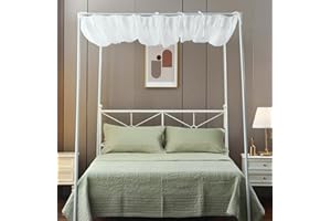 WANFASO Pleated White Sheer Canopy Bed Curtains for Top of Bed, Romantic Princess Bed Curtains, Bed Canopy for Girls (Queen, White)