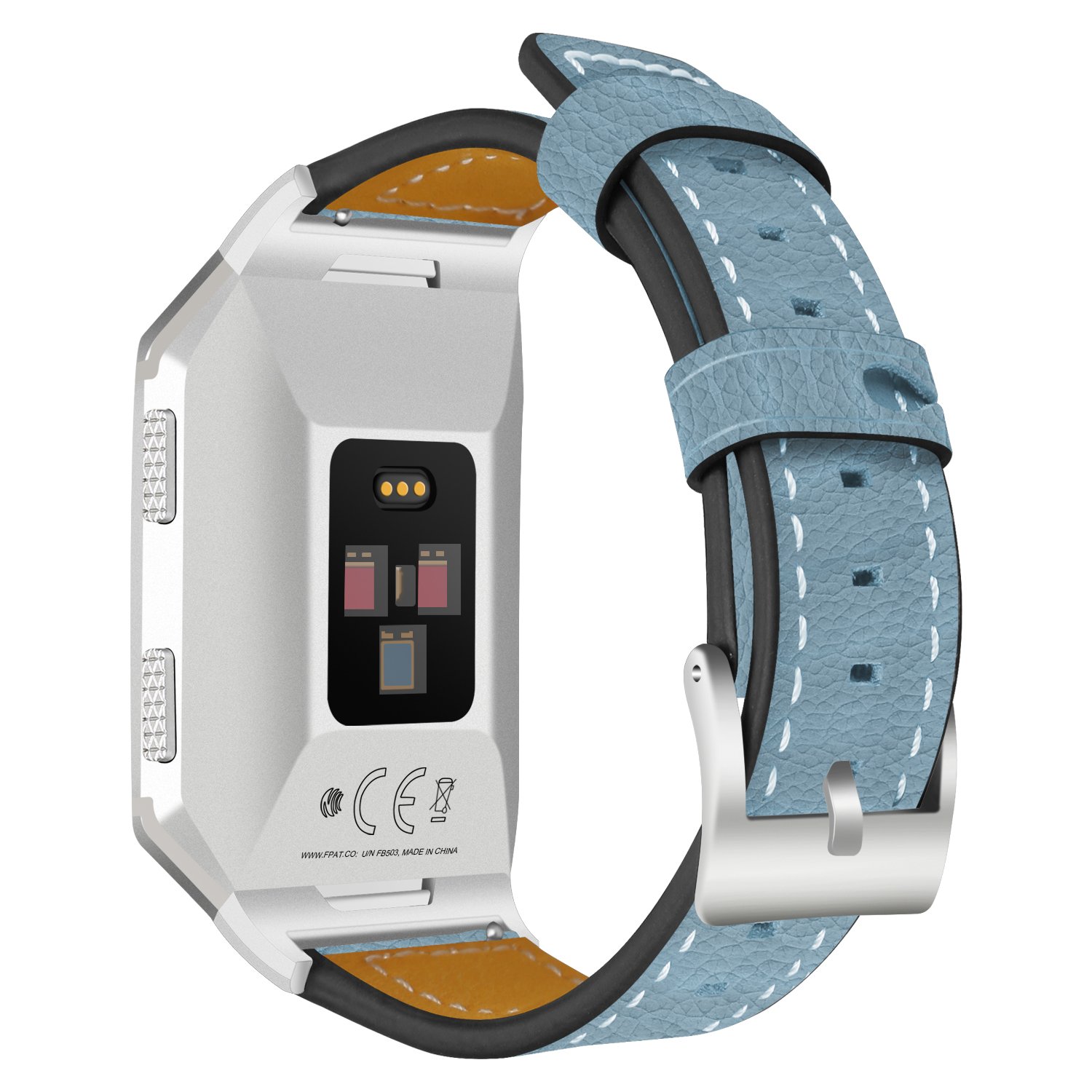 AISPORTS Compatible with Fitbit Ionic Strap for Women Men, Fitbit Ionic Strap Leather Soft Breathable Replacement Strap Bracelet with Metal Classic Buckle Clasp Wristband for Fitbit Ionic Smartwatch