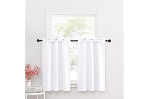 NICETOWN Pure White Short Curtains Window Drapes for Bathroom Energy Efficient Adjustable Rod Pocket Design Half Window Curtains for Kitchen/Cafe/Basement(1 Pair, 29 by 36 inches + 1.6 inches Header)