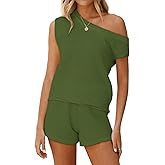 Tankaneo Womens Off The Shoulder 2 Piece Outfits Sweater Sets Shorts Casual Matching Lounge Sets 2025